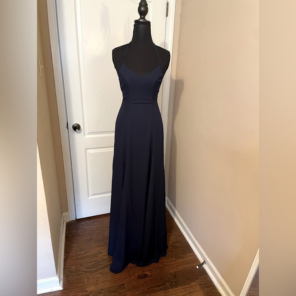 Show Me Your Mumu SIze XXS Godshaw Goddess Gown Strappy Back Rich Navy Crisp - Picture 4 of 10